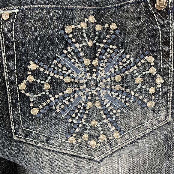 Petrol Alex Boot Cut Dark Blue Jeans White Stitching Low Rise Rhinestone Design - Picture 5 of 8